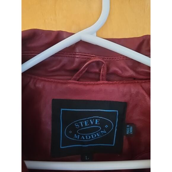 Vtg Steve Madden Womens Brick Red Leather Jacket Nylon Lining Y2k 2000s Large - Picture 3 of 8